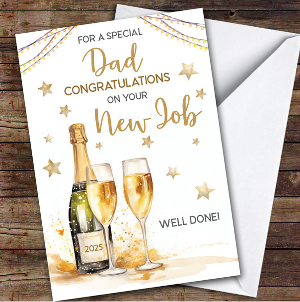 Personalised New Job Card For Dad Champagne Flute Gold