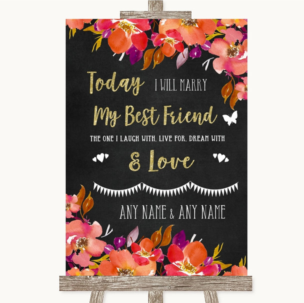 Pink Coral Orange and Purple Today I Marry My Best Friend Wedding Sign