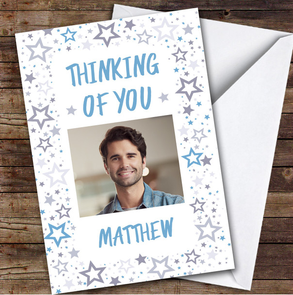 Personalised Thinking Of You Card For Anyone Photo Blue Stars Personalised Thinking Of You Card For Anyone Photo Blue Stars