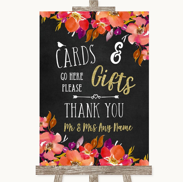 Pink Coral Orange and Purple Cards and Gifts Table Personalised Wedding Sign