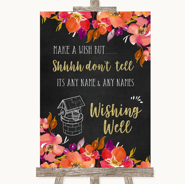 Pink Coral Orange & Purple Wishing Well Message Personalised Wedding Sign
