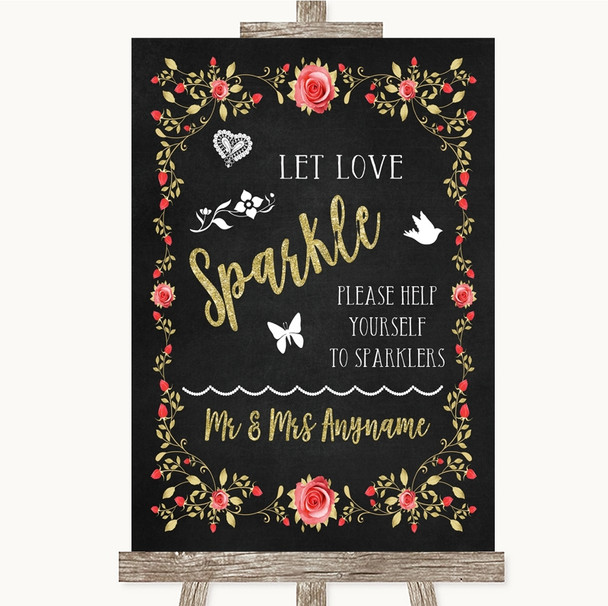 Chalk Blush Pink Rose & Gold Let Love Sparkle Sparkler Send Off Wedding Sign