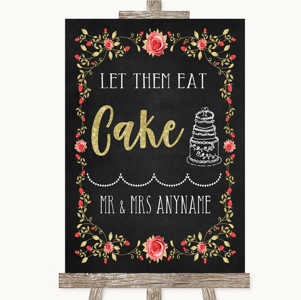 Chalk Style Blush Pink Rose & Gold Let Them Eat Cake Personalised Wedding Sign