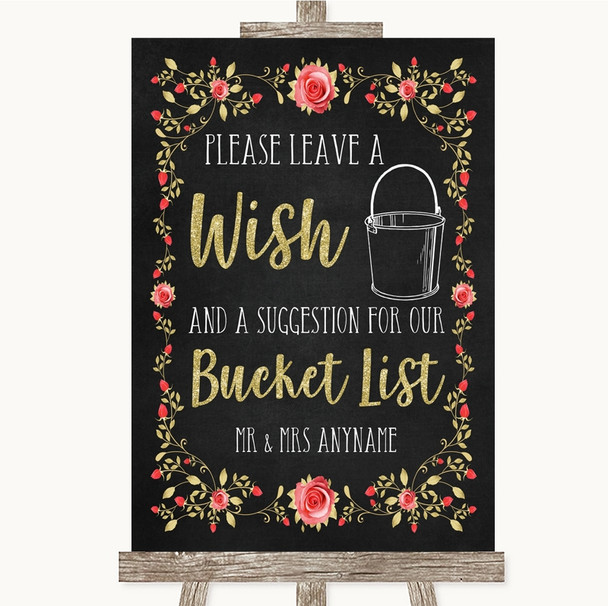 Chalk Style Blush Pink Rose & Gold Bucket List Personalised Wedding Sign