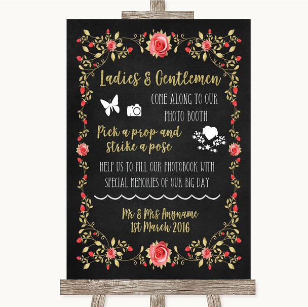 Chalk Style Blush Pink Rose & Gold Pick A Prop Photobooth Wedding Sign