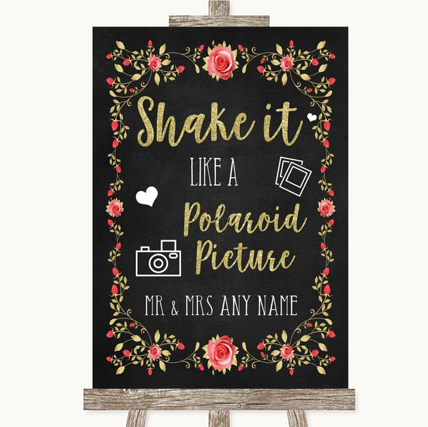 Chalk Style Blush Pink Rose & Gold Polaroid Picture Personalised Wedding Sign
