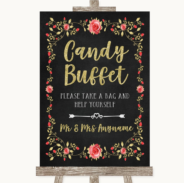 Chalk Style Blush Pink Rose & Gold Candy Buffet Personalised Wedding Sign