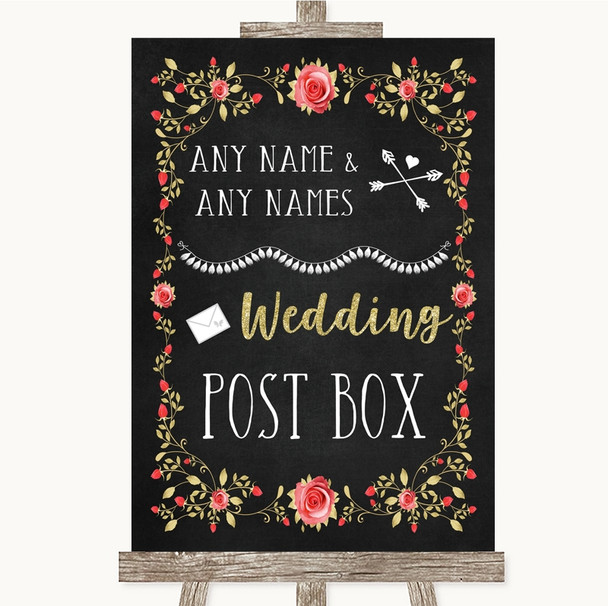 Chalk Style Blush Pink Rose & Gold Card Post Box Personalised Wedding Sign