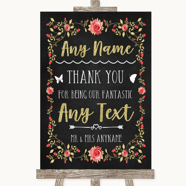 Chalk Blush Pink Rose & Gold Thank You Bridesmaid Page Boy Best Man Wedding Sign