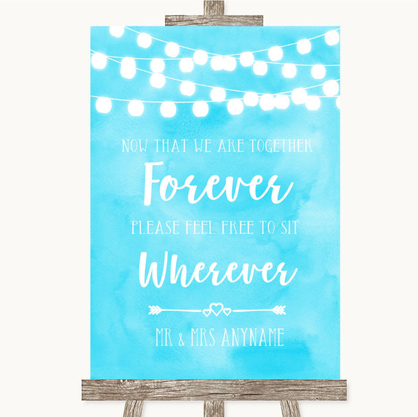 Aqua Sky Blue Watercolour Lights Informal No Seating Plan Wedding Sign