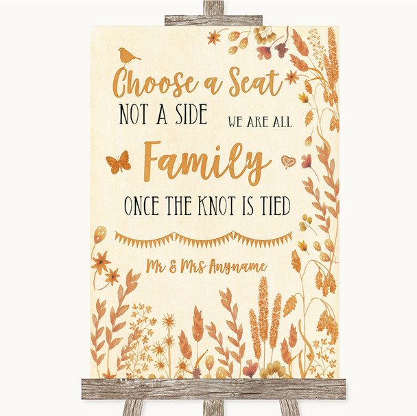 Autumn Leaves Choose A Seat We Are All Family Personalised Wedding Sign