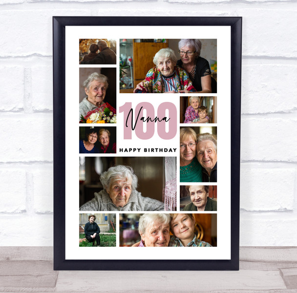 Photo Collage 100th Birthday Custom Gift For Nanna 10-Photo Print Or Canvas