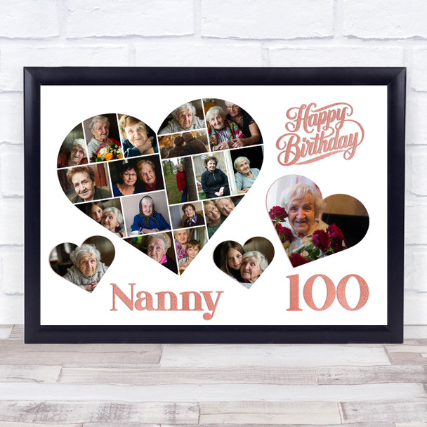Photo Collage 100th Birthday Gift For Nanny 20-Photo Hearts Print Or Canvas Photo Collage 100th Birthday Gift For Nanny 20-Photo Hearts Print Or Canvas