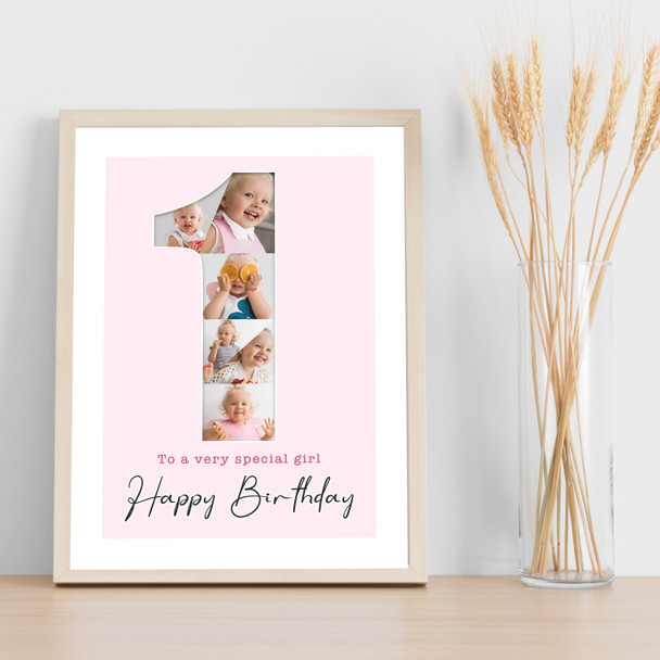 Photo Collage 6-Photo 1st Birthday Gift For Girls Baby Pink Print Or Canvas
