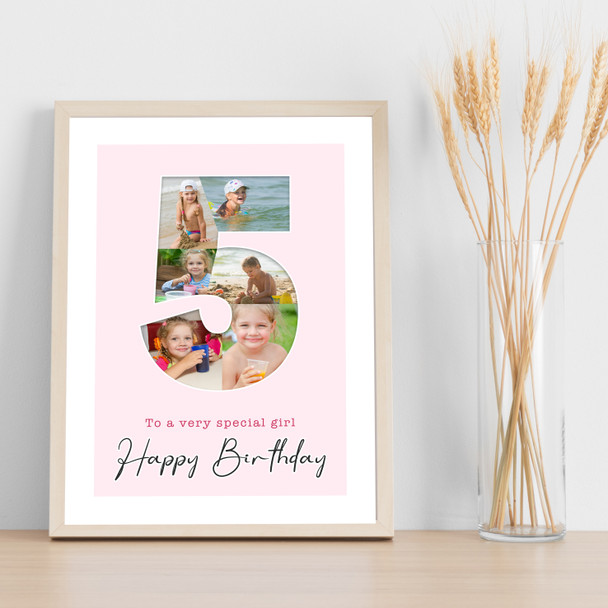 Photo Collage 6-Photo 5th Birthday Gift For Girls Kids Pink Print Or Canvas