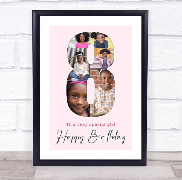 Photo Collage 6-Photo 8th Birthday Gift For Kids Girls Pink Print Or Canvas
