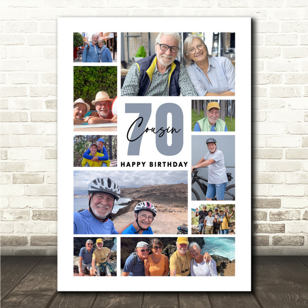 Photo Collage 70th Birthday Custom Gift For Cousin 10-Photo Print Or Canvas
