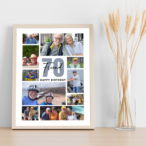 Photo Collage 70th Birthday Custom Gift For Friend 10-Photo Print Or Canvas