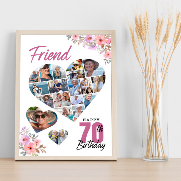 Photo Collage 70th Birthday Gift For Friend 19-Photo Floral Print Or Canvas