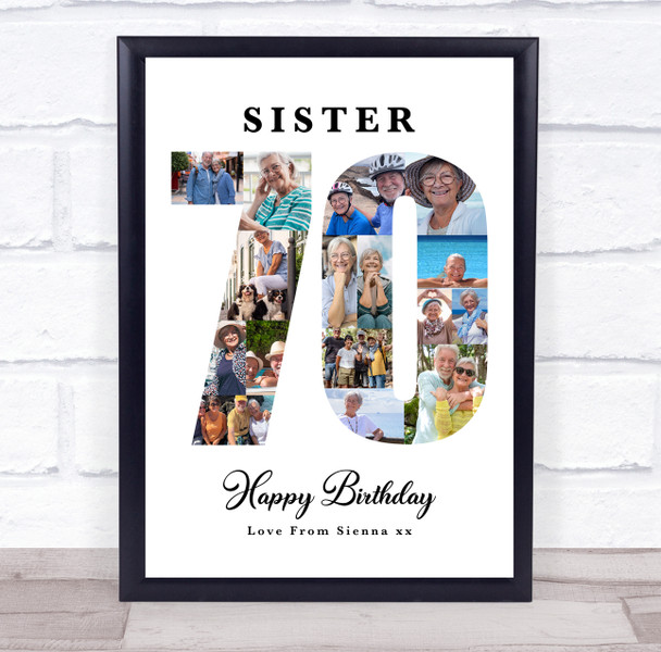 Photo Collage 70th Birthday Gift For Her 16-Photo Number 70 Print Or Canvas