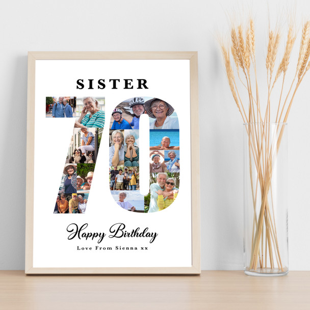 Photo Collage 70th Birthday Gift For Her 16-Photo Number 70 Print Or Canvas