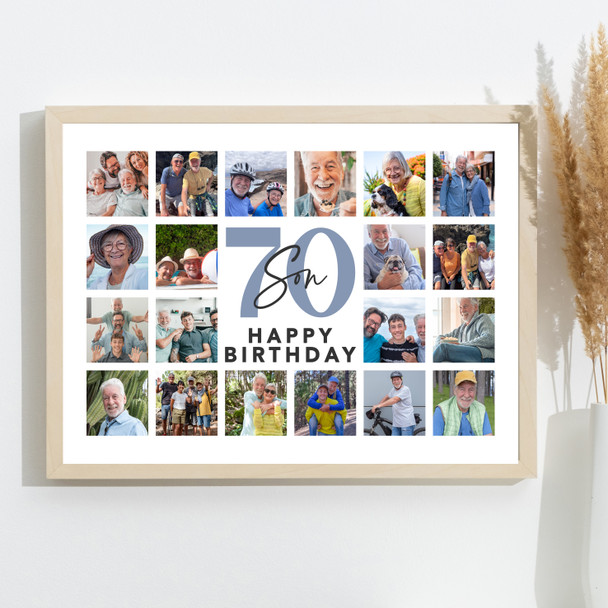 Photo Collage 70th Birthday Gift For Son 20-Photo Landscape Print Or Canvas
