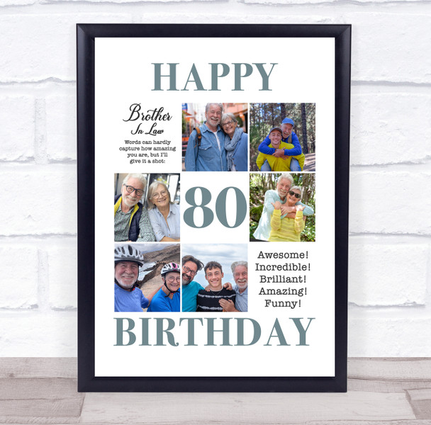 Photo Collage 80th Birthday Gift For Brother-In-Law 6-Photo Print Or Canvas