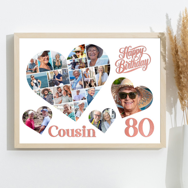 Photo Collage 80th Birthday Gift For Cousin 20-Photo Hearts Print Or Canvas