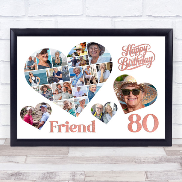 Photo Collage 80th Birthday Gift For Friend 20-Photo Hearts Print Or Canvas