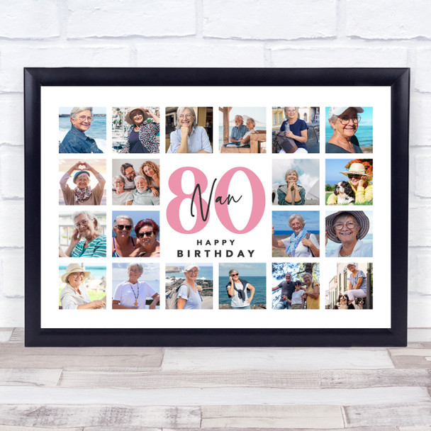 Photo Collage 80th Birthday Gift For Nan 20-Photo Landscape Print Or Canvas