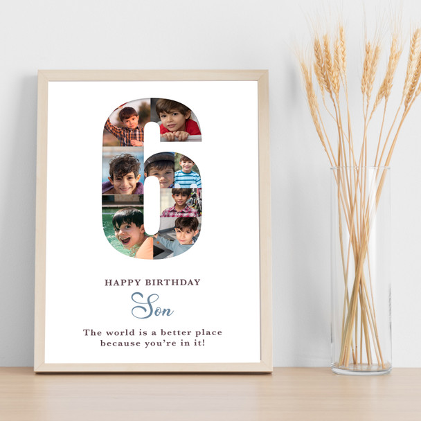 Photo Collage 8-Photo 6th Birthday Gift For Kids Boys White Print Or Canvas Photo Collage 8-Photo 6th Birthday Gift For Kids Boys White Print Or Canvas