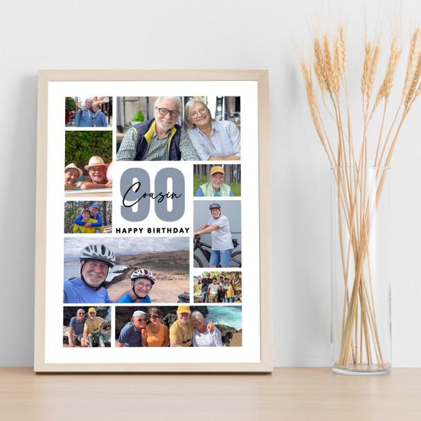 Photo Collage 90th Birthday Custom Gift For Cousin 10-Photo Print Or Canvas