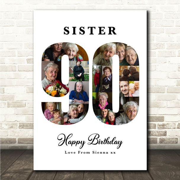 Photo Collage 90th Birthday Custom Gift For Her 16-Photo 90 Print Or Canvas