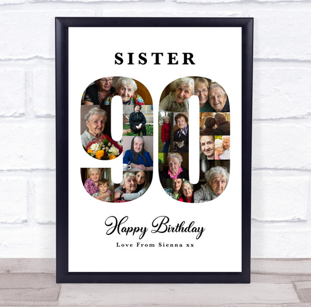 Photo Collage 90th Birthday Custom Gift For Her 16-Photo 90 Print Or Canvas