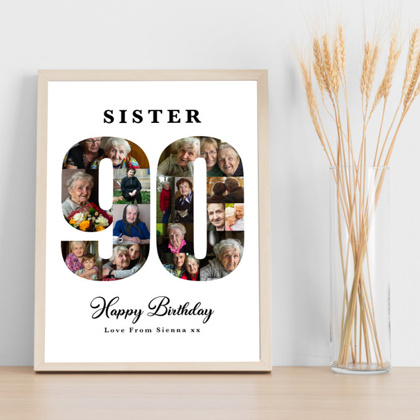 Photo Collage 90th Birthday Custom Gift For Her 16-Photo 90 Print Or Canvas