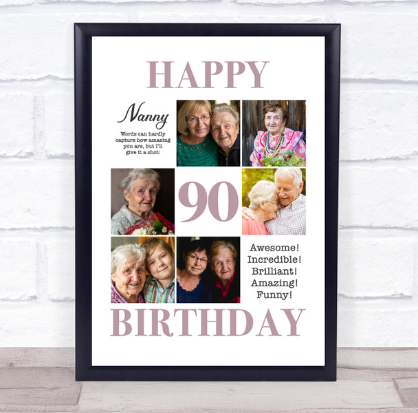 Photo Collage 90th Birthday Gift For Nanny 6-Photo Portrait Print Or Canvas