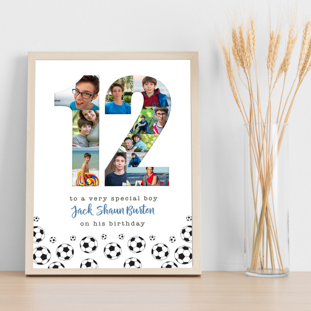 Photo Collage 11-Photo 12th Birthday Football Gift For Boys Print Or Canvas