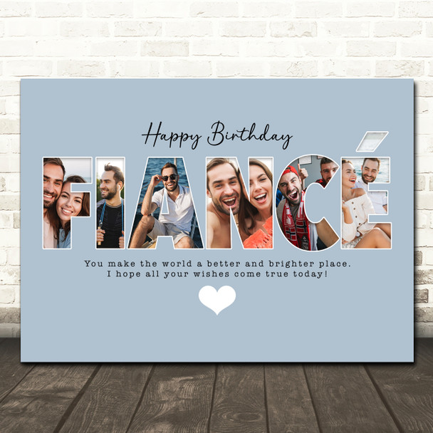 Photo Collage Blue 6-Photo Birthday Custom Gift For Fiancée Print Or Canvas