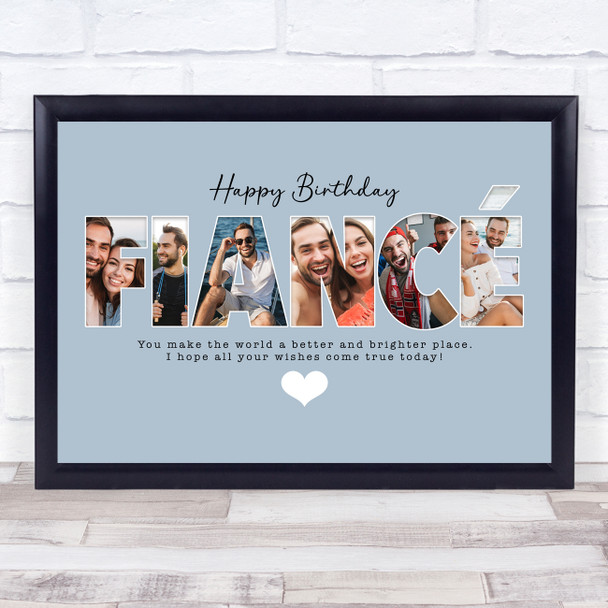 Photo Collage Blue 6-Photo Birthday Custom Gift For Fiancée Print Or Canvas