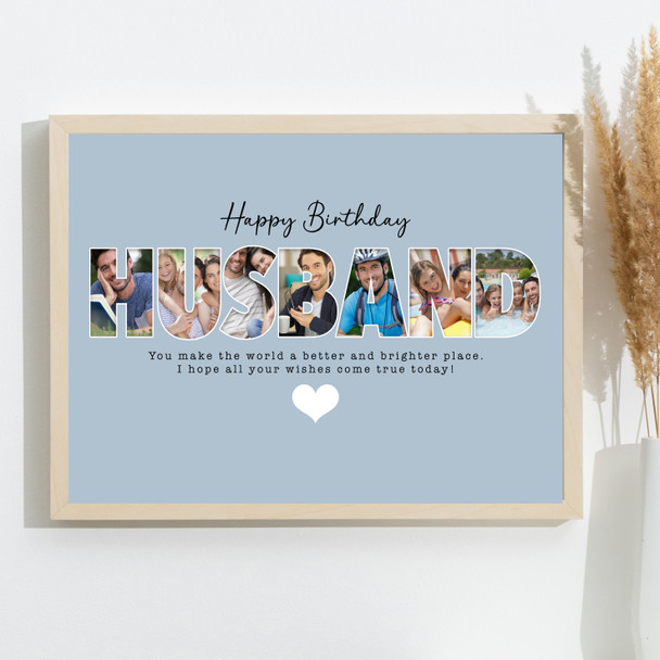 Photo Collage Blue 7-Photo Birthday Custom Gift For Husband Print Or Canvas