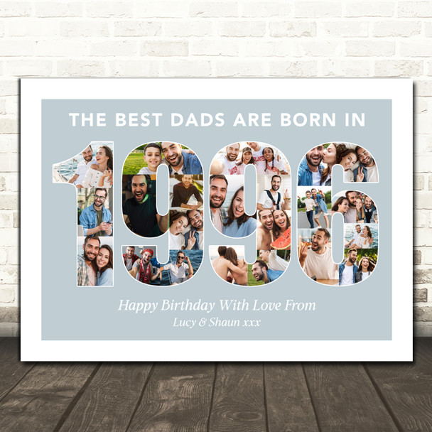 Photo Collage Blue Birthday Gift For Dad 23-Photo Year 1996 Print Or Canvas