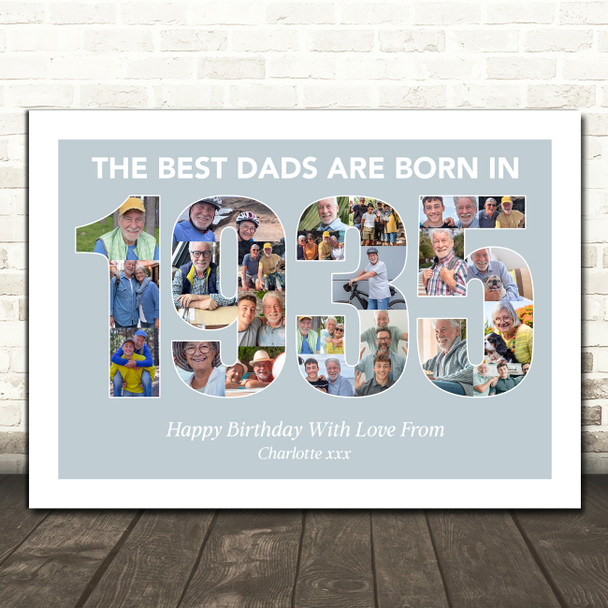 Photo Collage Blue Birthday Gift For Dad 24-Photo Year 1935 Print Or Canvas