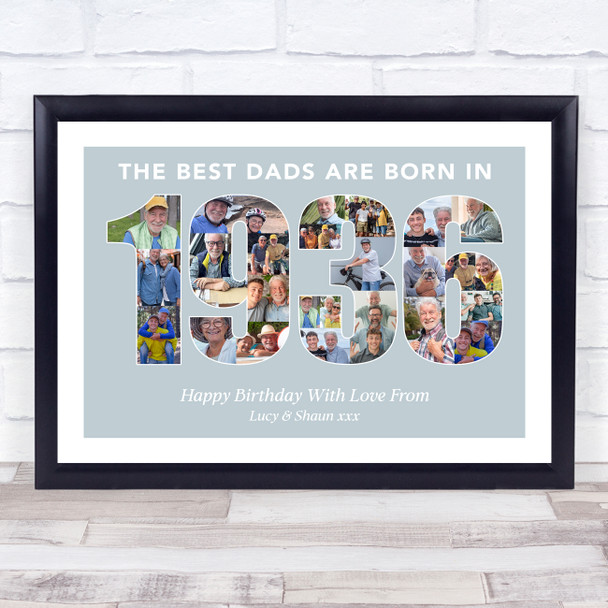 Photo Collage Blue Birthday Gift For Dad 25-Photo Year 1936 Print Or Canvas