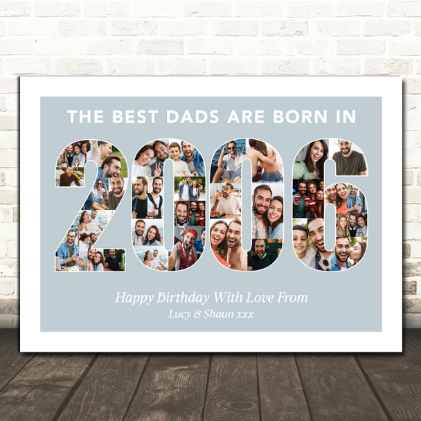 Photo Collage Blue Birthday Gift For Dad 34-Photo Year 2006 Print Or Canvas