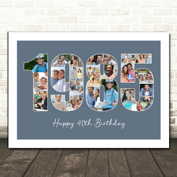 Photo Collage Blue Birthday Gift For Him 22-Photo Year 1985 Print Or Canvas
