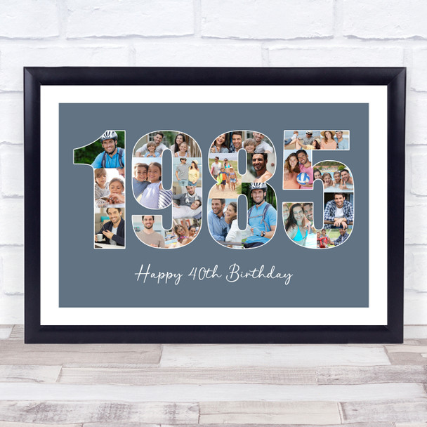 Photo Collage Blue Birthday Gift For Him 22-Photo Year 1985 Print Or Canvas