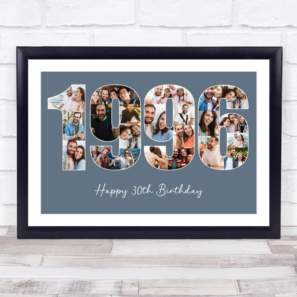 Photo Collage Blue Birthday Gift For Him 23-Photo Year 1996 Print Or Canvas