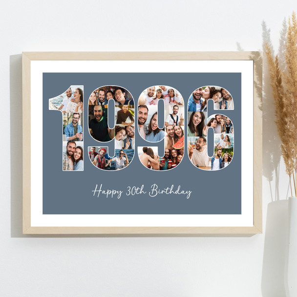 Photo Collage Blue Birthday Gift For Him 23-Photo Year 1996 Print Or Canvas