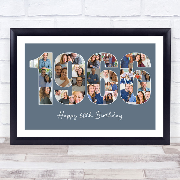 Photo Collage Blue Birthday Gift For Him 25-Photo Year 1966 Print Or Canvas