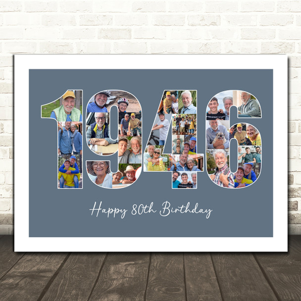 Photo Collage Blue Birthday Gift For Him 26-Photo Year 1946 Print Or Canvas Photo Collage Blue Birthday Gift For Him 26-Photo Year 1946 Print Or Canvas